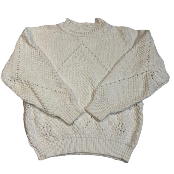 VTG Bachrach Cotton Chunky Cabke Knit Pullover Sweater White Mock Neck Men’s M